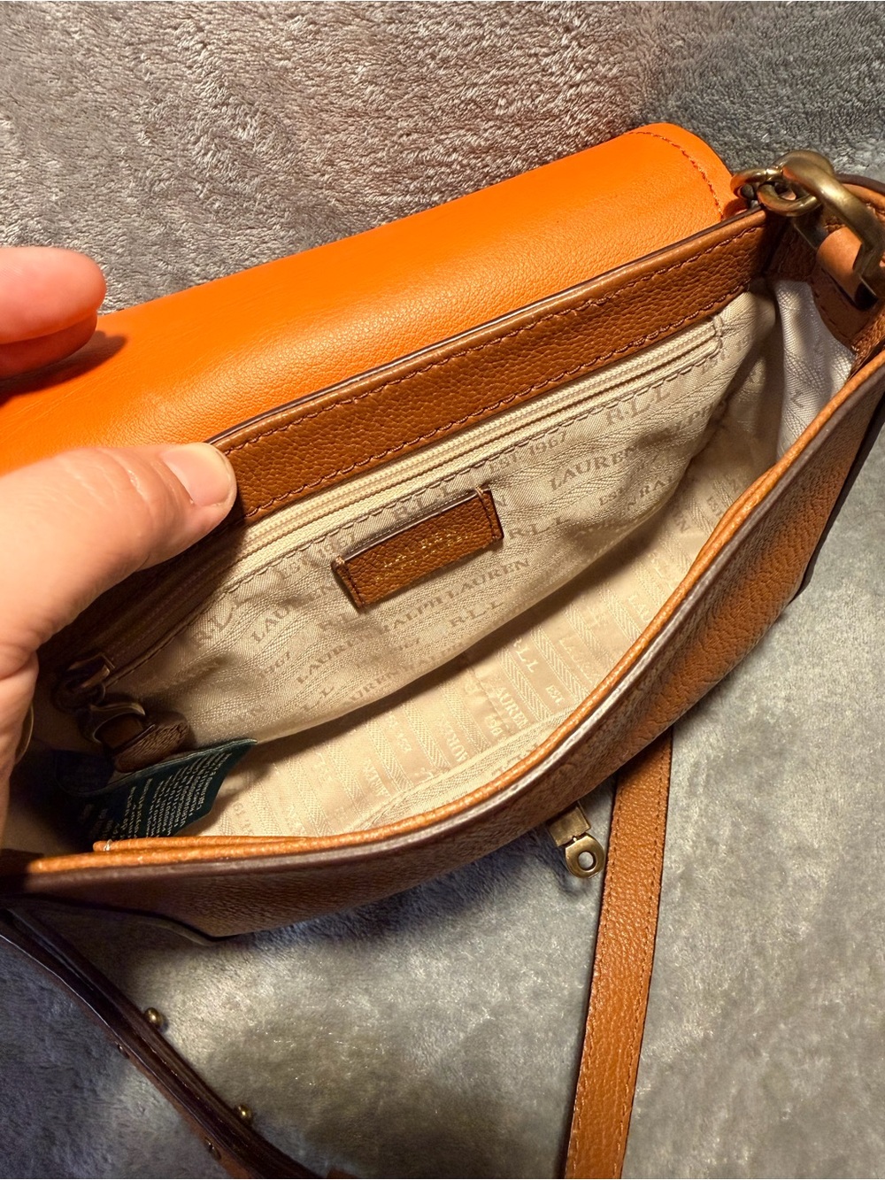 Ralph Lauren LRL Millbrook Pebbled Leather Crossbody with Chain Strap - Picture 9 of 11